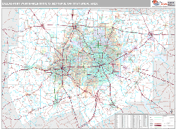 Dallas-Fort Worth-Arlington Metro Area Wall Map Premium Style 2024